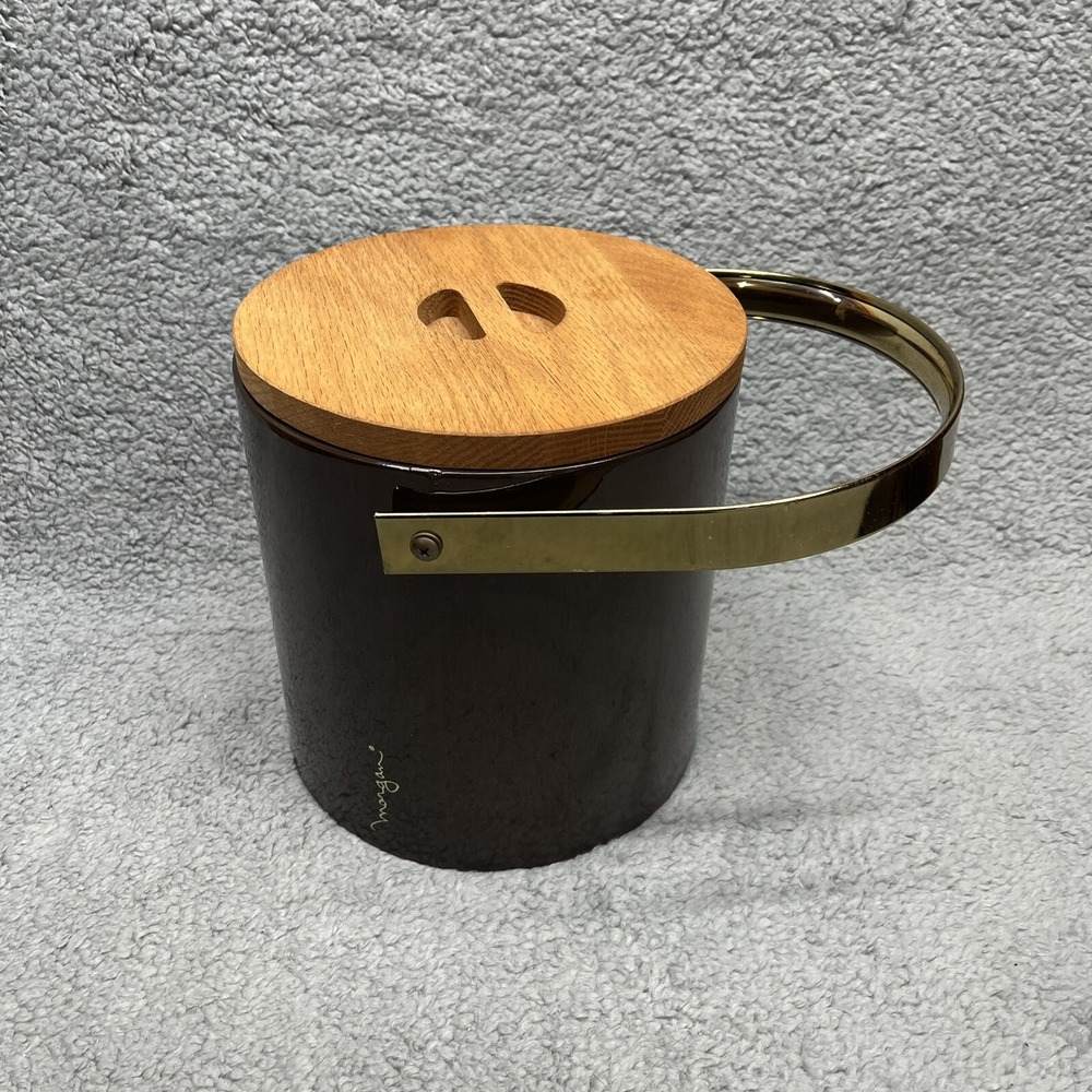 Morgan Brigade Ice Bucket Brown‎ Vintage Mid Century Modern MCM Solid Wood Lid